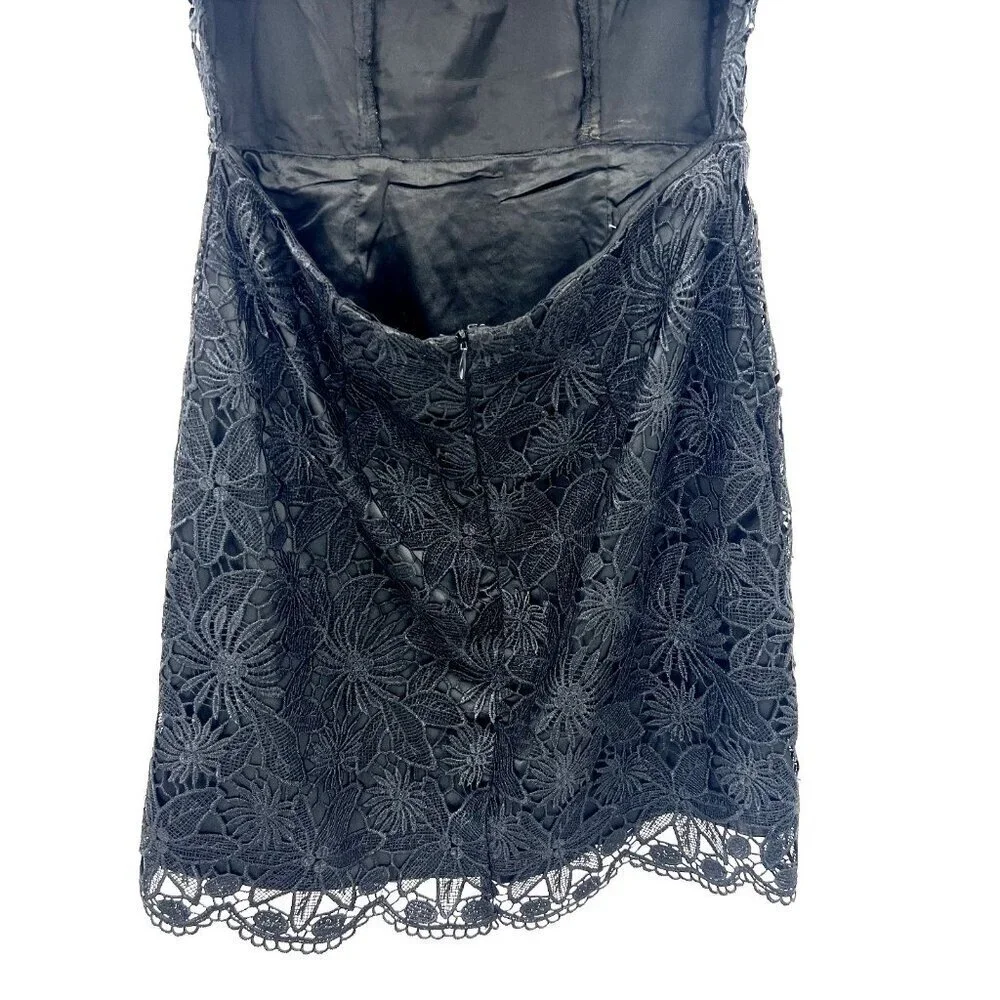 Asilio Dark Muse Black Lace Cut Out Back Mini Dress Womens Size 6